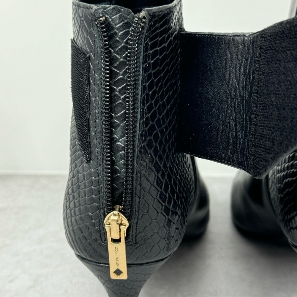 Cole Haan Grand Os Claremont Black Smooth Embossed Leather Bootie Womens Sz 10 B - Picture 7 of 11